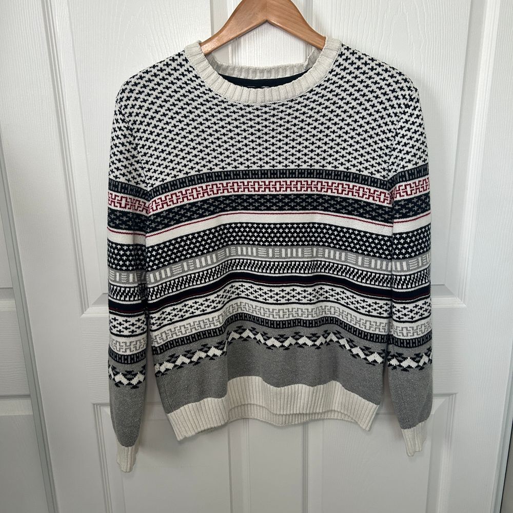 Retrofit Fair Isle Pullover Sweater Women's Large Winter Chunky Knit 100% Cotton